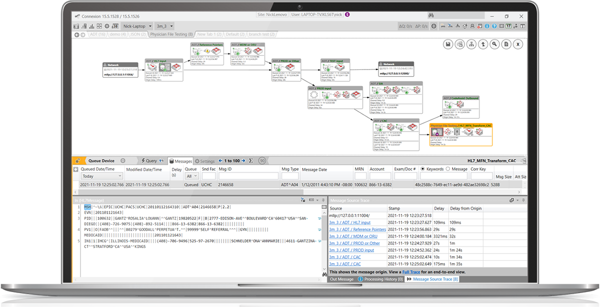 Trace messages through Connexion and Gateway